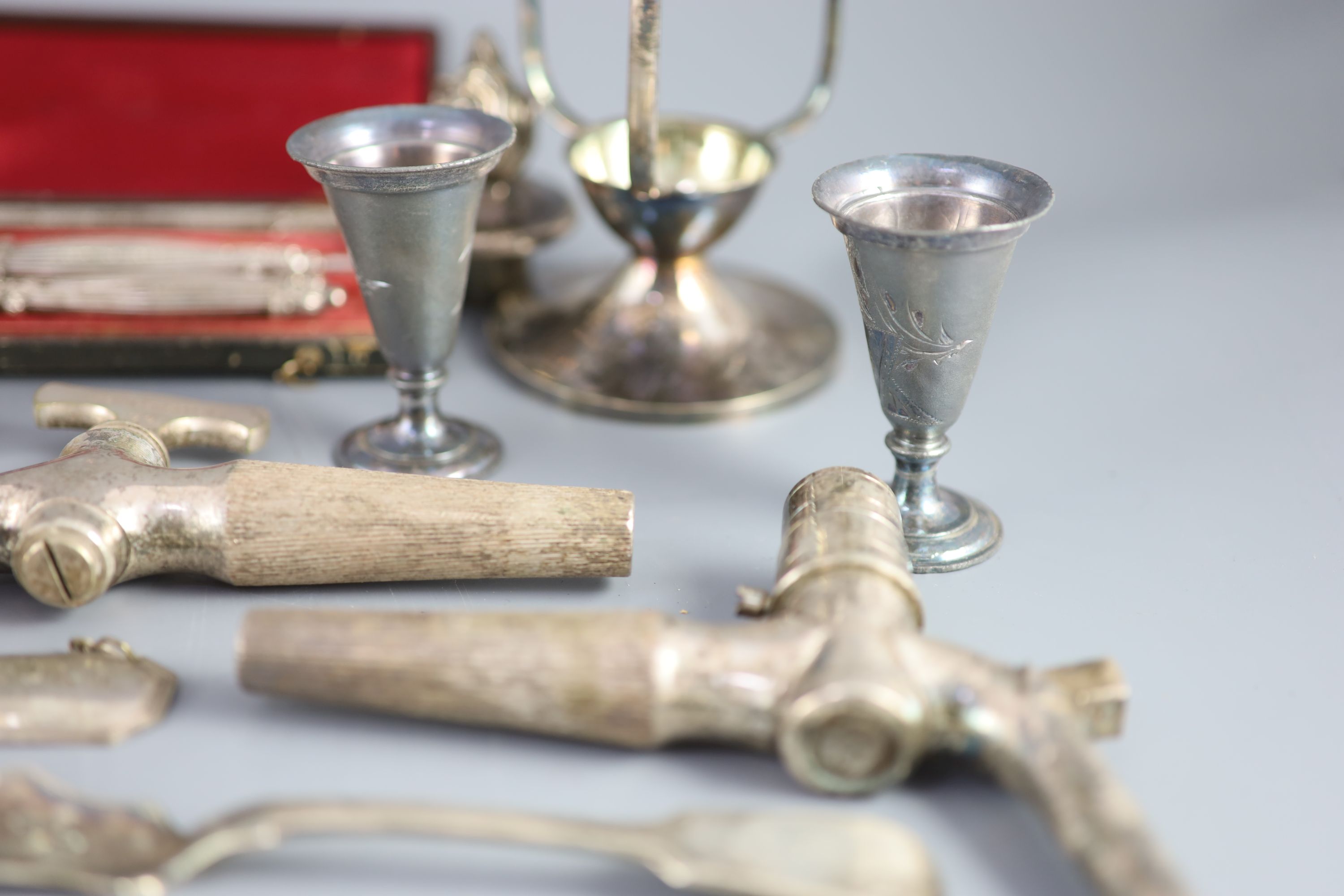 A group of assorted small silver including christening sets,